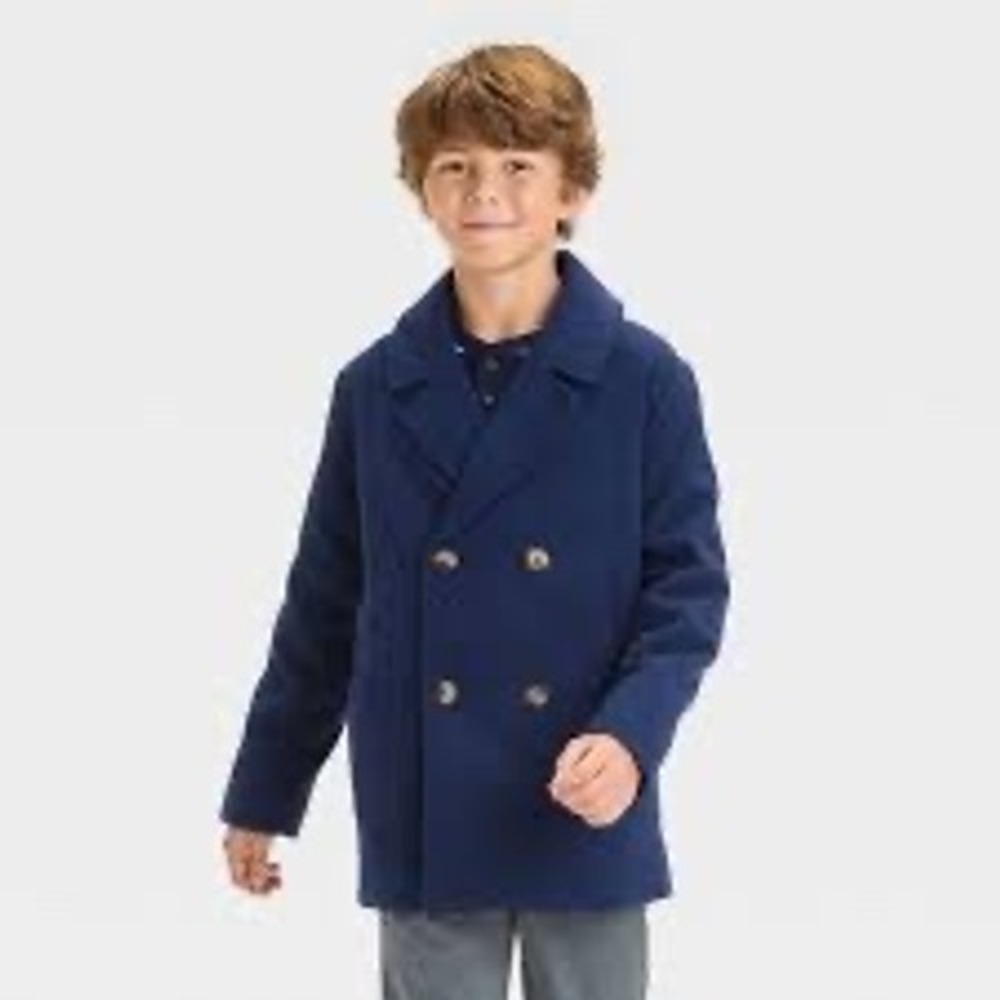 Cat & Jack Boys Royal Blue Double Breasted Pea Coat Jacket Size M 8-10